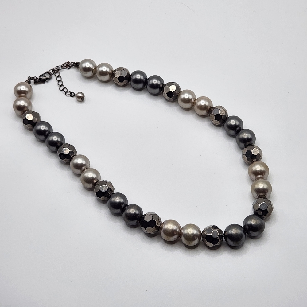 Roman Metallic Gunmetal Beaded Necklace Vintage - Picture 2 of 4